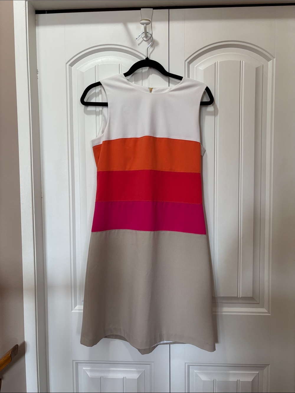 Calvin Klein Sleeveless Shift Dress in White, Orange, Pink and Beige